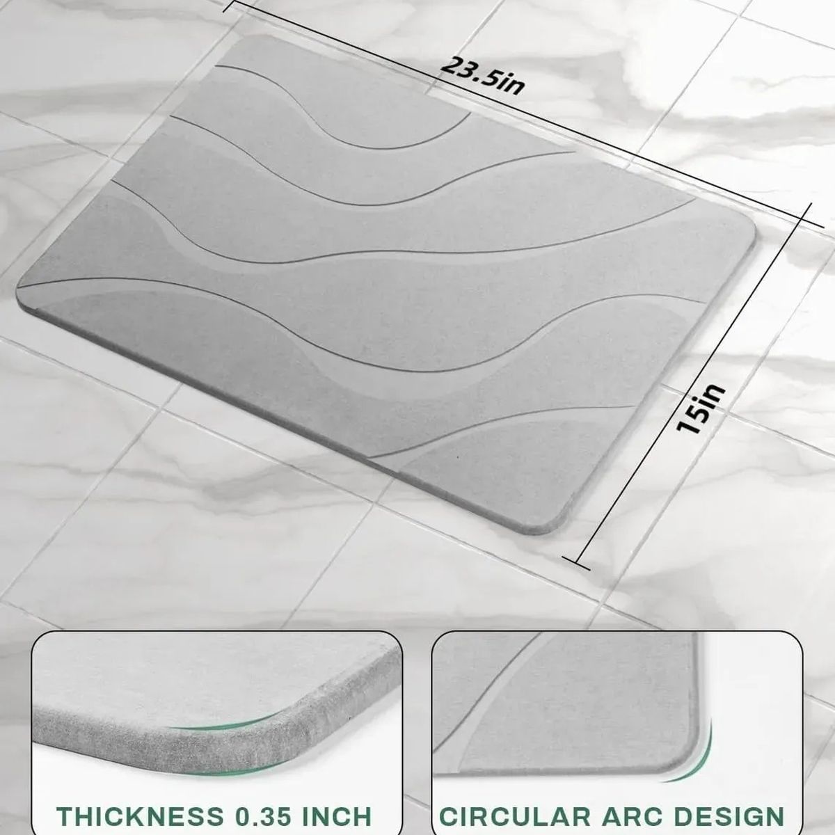 KUANGYE - Piso Baño Diatomita Absorbente Alfombra Ducha Secado Rápido