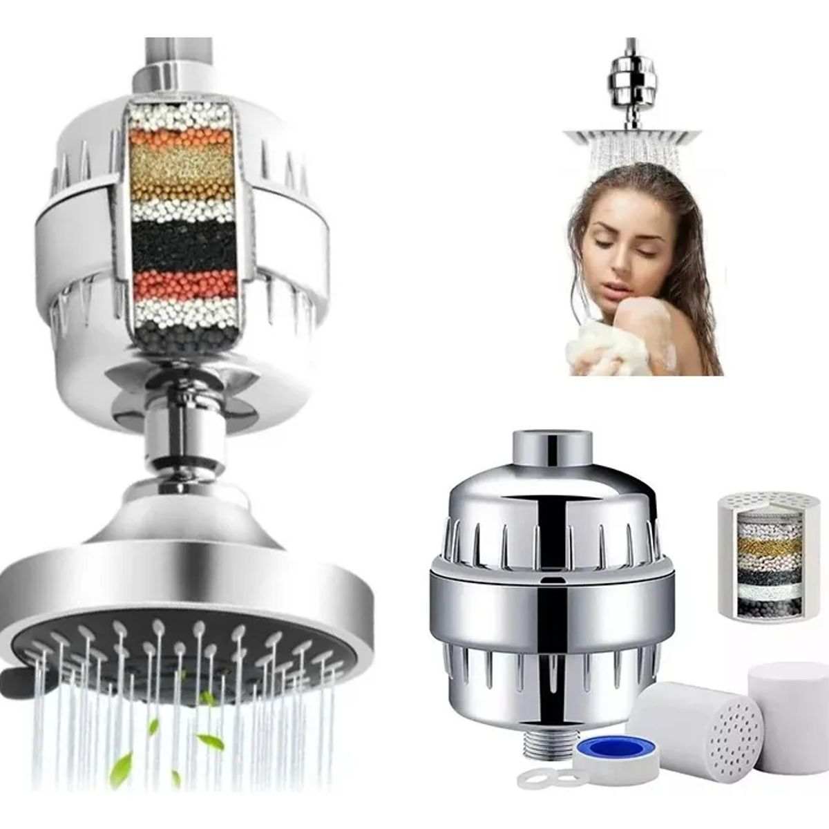 GENERICO - Filtro Purificador Agua Para Ducha Universal + 2 Repuestos