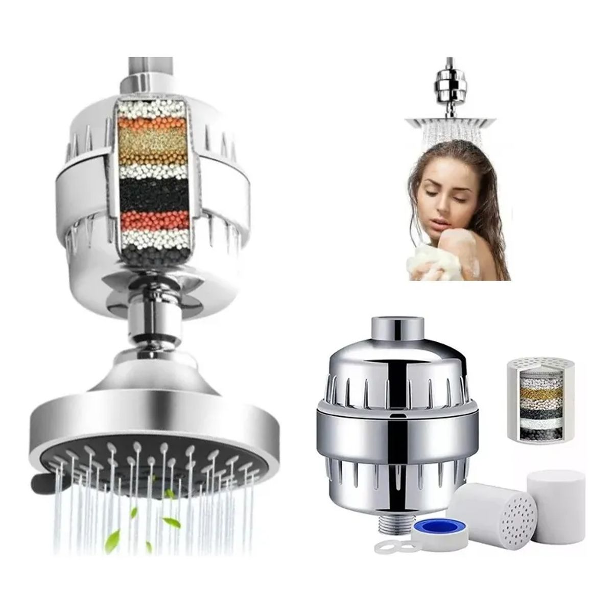 GENERICO - Filtro Purificador Agua Para Ducha Universal + 2 Repuestos