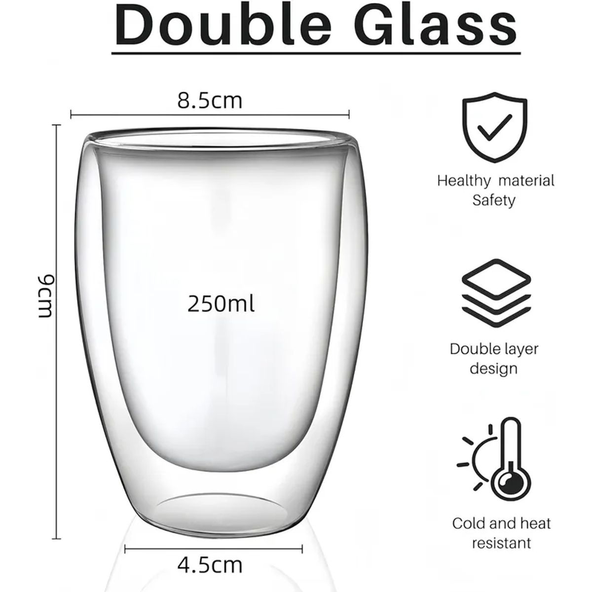 GENERICO - Taza Cafe 4 Vasos Vidrio Mug Doble Pared Térmica Reforzada