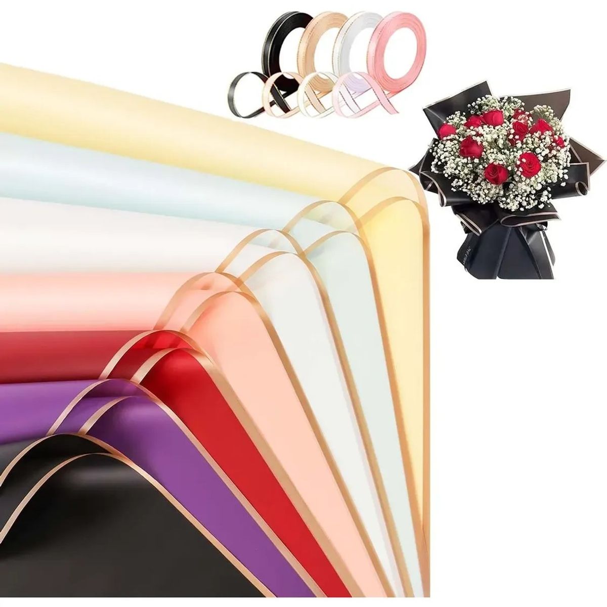 KUANGYE - 140 Pliegos Papel Coreano Celofan Arreglo Ramos Flores