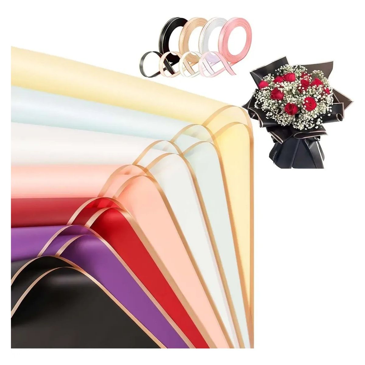 KUANGYE - 140 Pliegos Papel Coreano Celofan Arreglo Ramos Flores