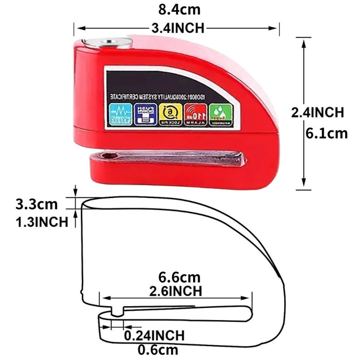 ATURE - Candado Con Alarma Freno Disco Moto + Piola Recordatoria