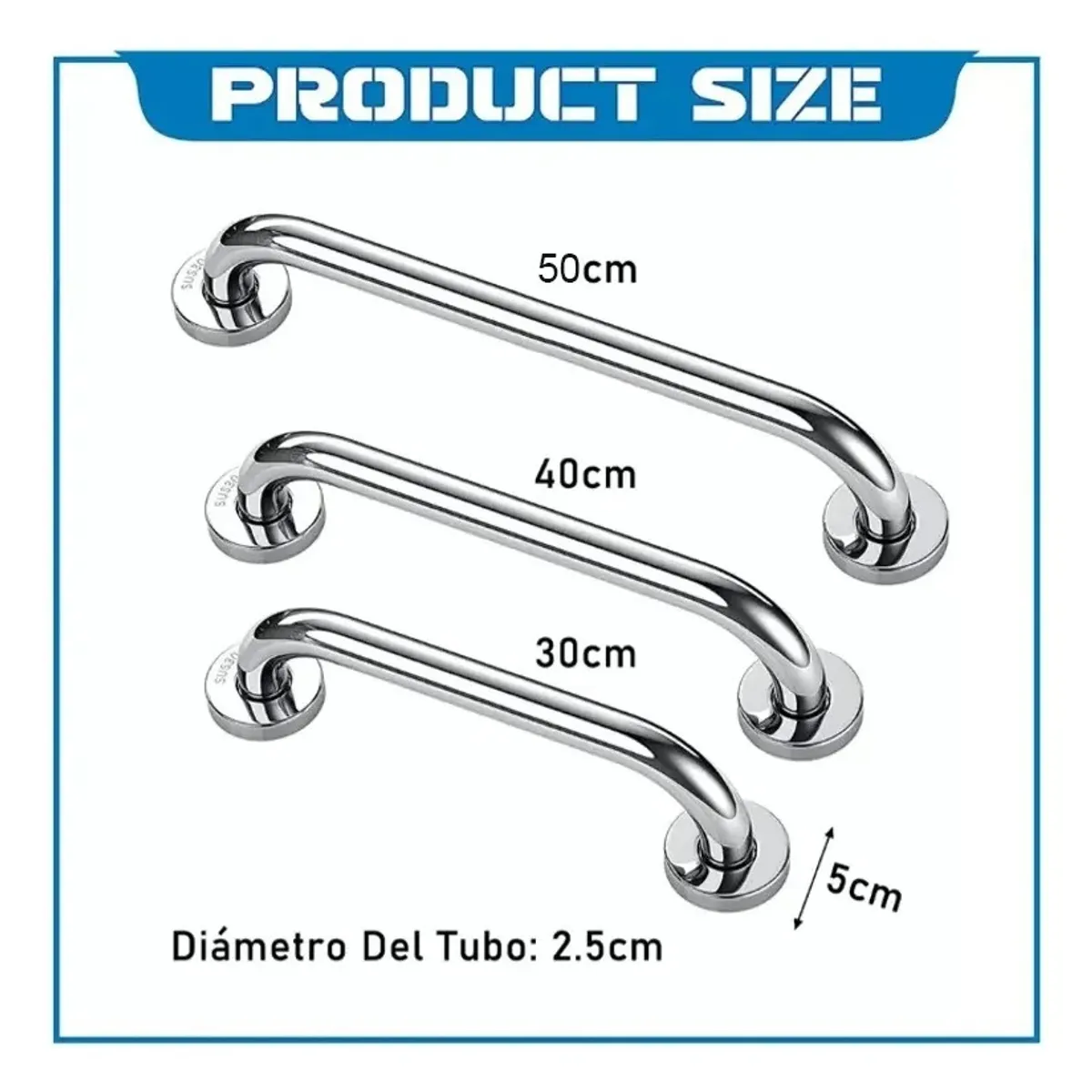 GENERICO - Pack De 3 Manillas (barra) Seguridad Baño Ducha Pasa Manos