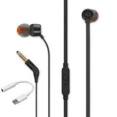 JBL - Audifonos T110 Negro con Manos Libre Tecnología Hi Bass y Type C