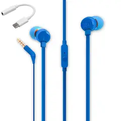 JBL - Audífonos T110 Azul con Manos Libre Tecnología Hi Bass y Type C