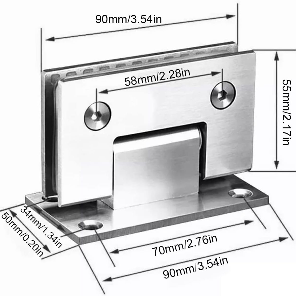KUANGYE - Bisagra Para Vidrio Al Muro 90 Grados Acero inoxidable