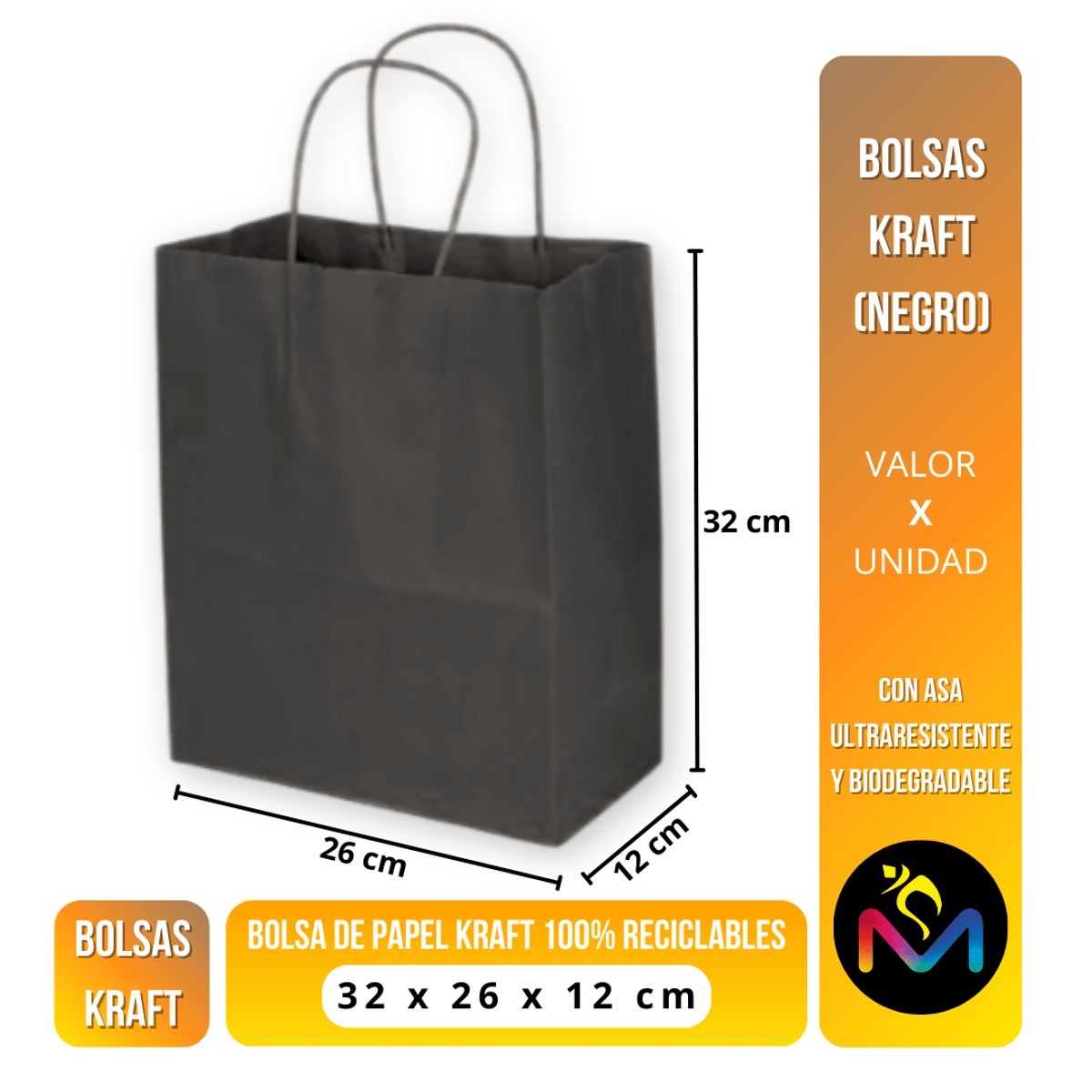 MALIK - Pack 24 bolsas Negro 32x26x12 cm, regalos seguros