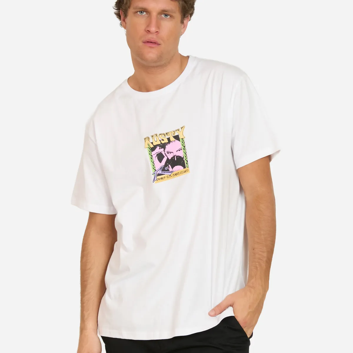 RUSTY - Polera MC Crest Blanco Hombre Rusty