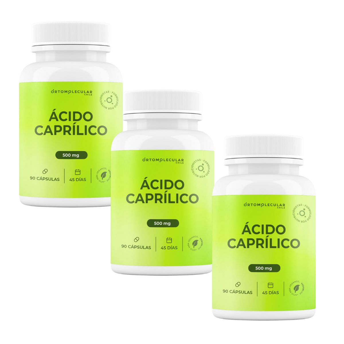 ORTOMOLECULAR - Pack x 3 Acido Caprilico 500mg 90 Capsulas Ortomolecular