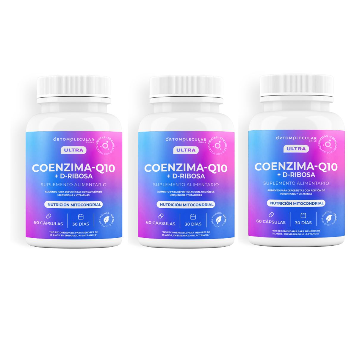 ORTOMOLECULAR - Pack x 3 Coenzima Q10 + D Ribosa 60 Capsulas Ortomolecular