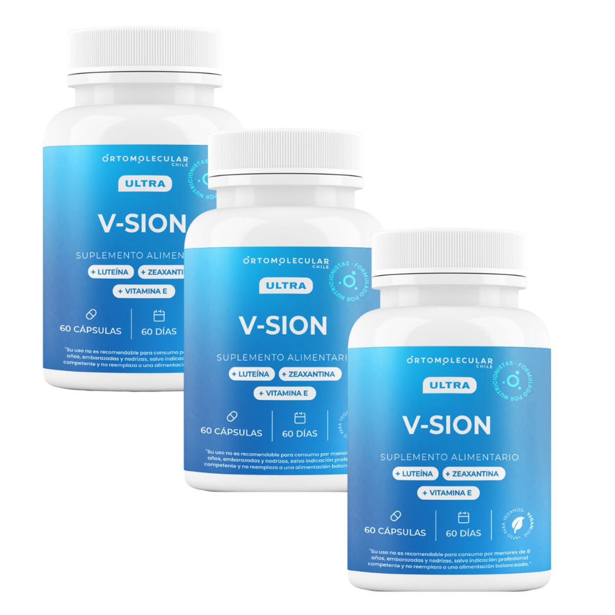 ORTOMOLECULAR - Pack x 3 Ultra Vision 400mg Vegano 60 Capsulas Ortomolecular