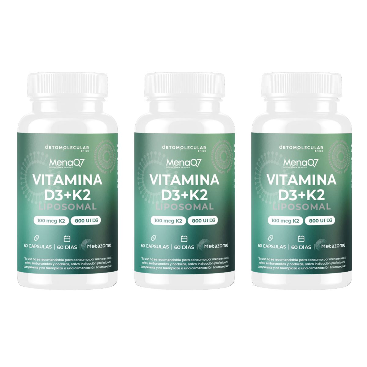 ORTOMOLECULAR - Pack x 3 Vitamina D3 + K2 MenaQ7 Liposomal 60c Ortomolecular