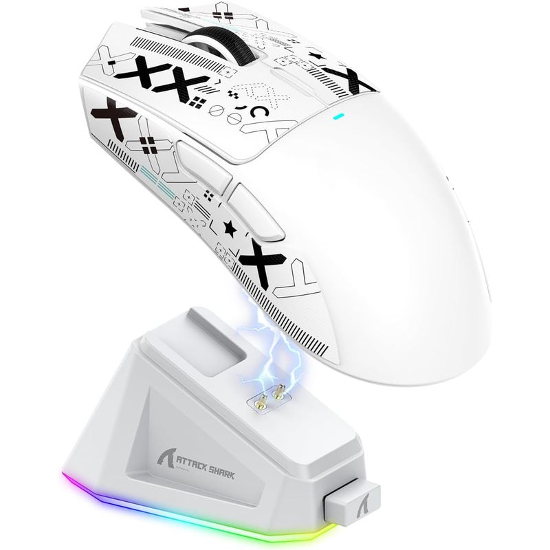 ADN - Ratón Gamer X11 Attack Shark 22000 Dpi Paw3311 Dock Blanco