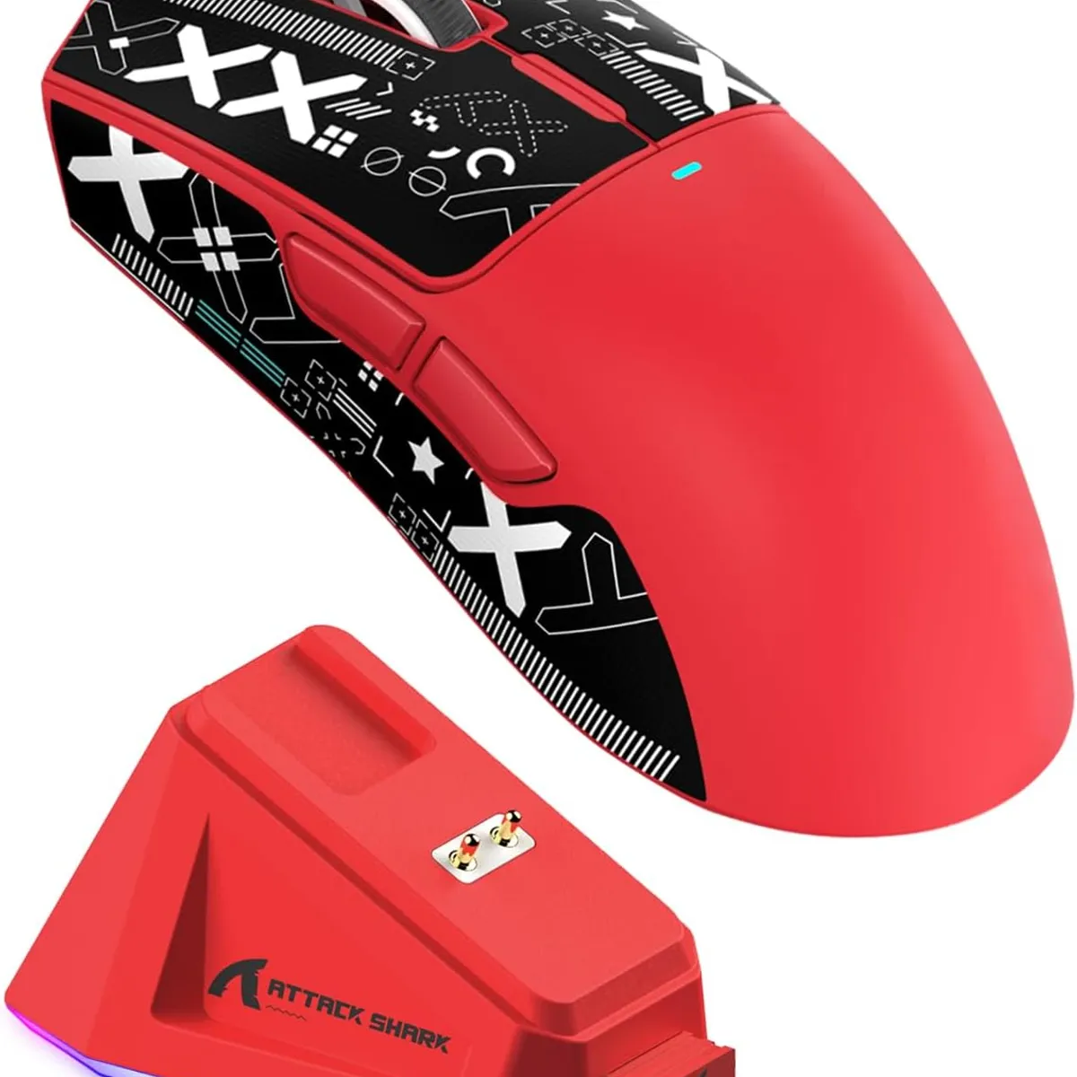 ADN - Ratón Gamer X11 Attack Shark 22000 Dpi Paw3311 Dock Rojo