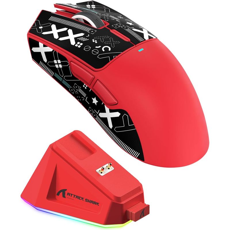 ADN - Ratón Gamer X11 Attack Shark 22000 Dpi Paw3311 Dock Rojo