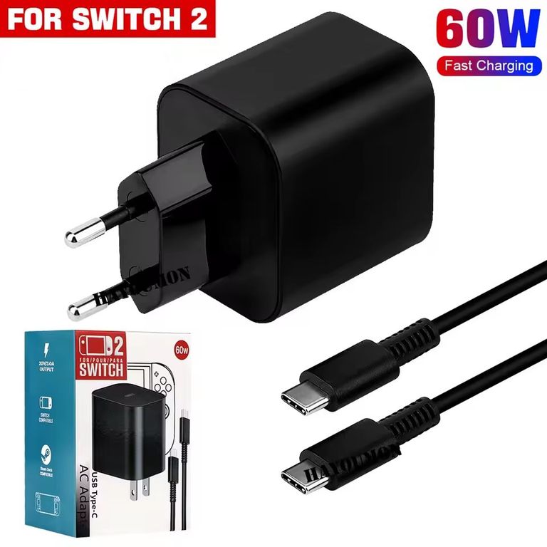 CORRERREY Adaptador AC Carga rápida de 60W Con cable USB para Nintendo Switch 2
