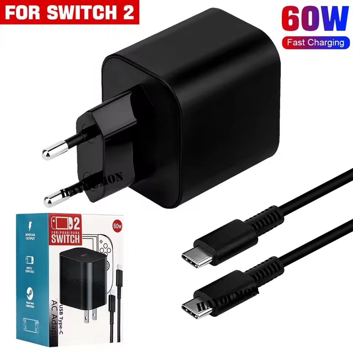 CORRERREY - Adaptador AC Carga rápida de 60W Con cable USB para Nintendo Switch 2