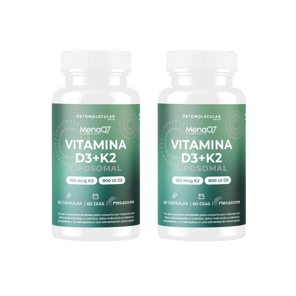 ORTOMOLECULAR - Pack x 2 Vitamina D3 + K2 MenaQ7 Liposomal 60 Capsulas Ortomolecular