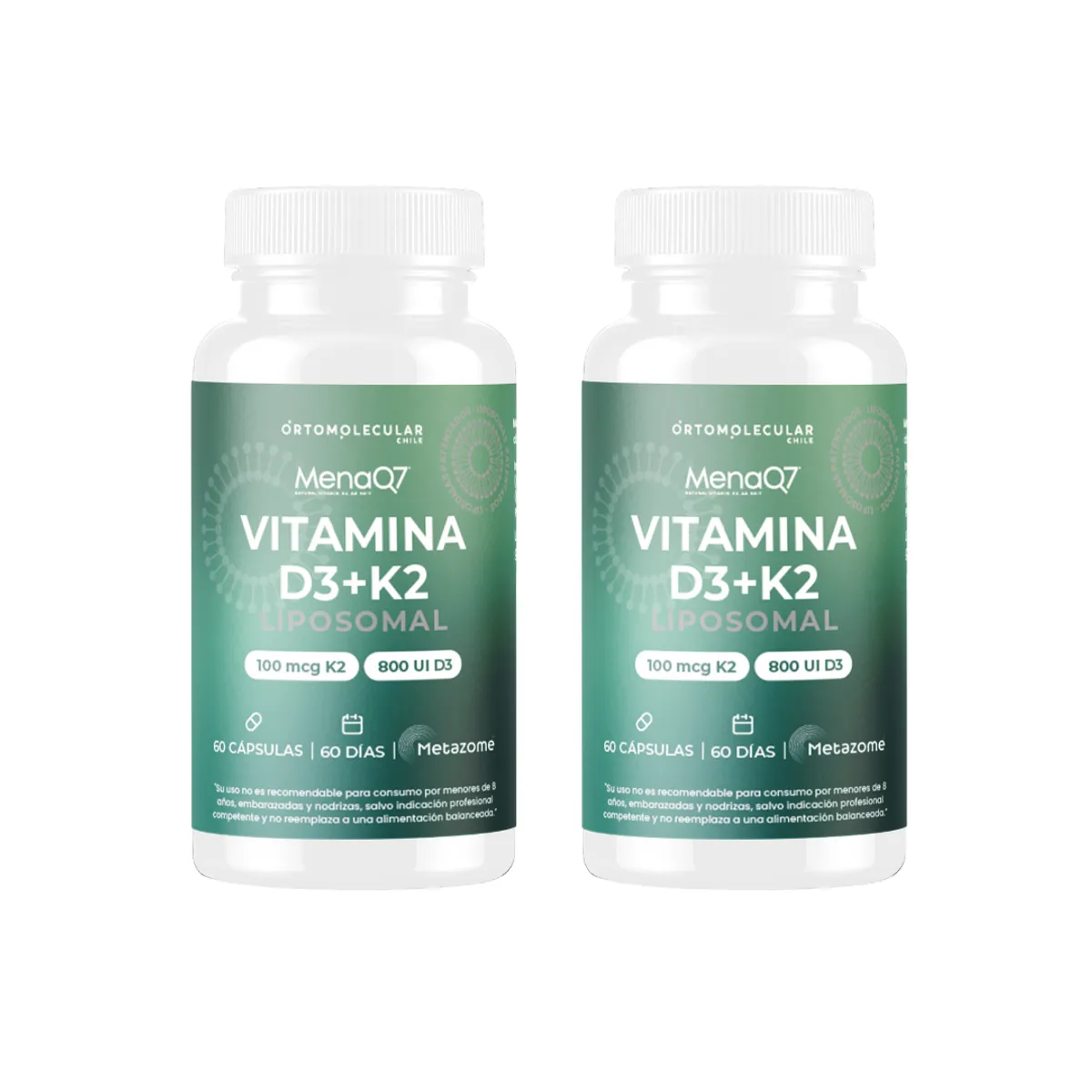 ORTOMOLECULAR - Pack x 2 Vitamina D3 + K2 MenaQ7 Liposomal 60 Capsulas Ortomolecular