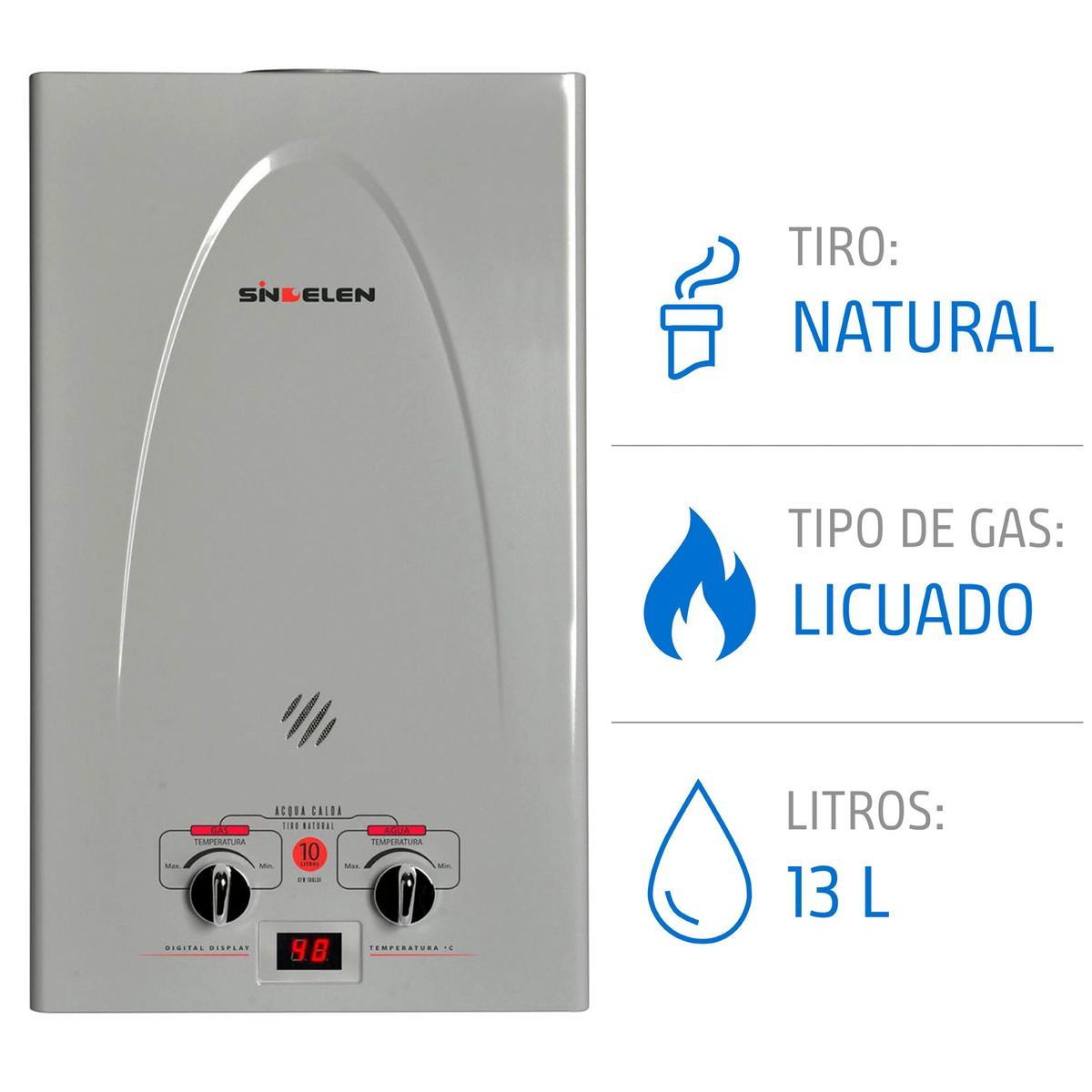 SINDELEN - Calefont 13 Litros Gas Licuado Tiro Natural CFN-13GLSI