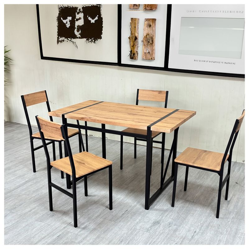 NOVAHUS - Comedor Mesa 75x70x120 4 Sillas Metal-Madera