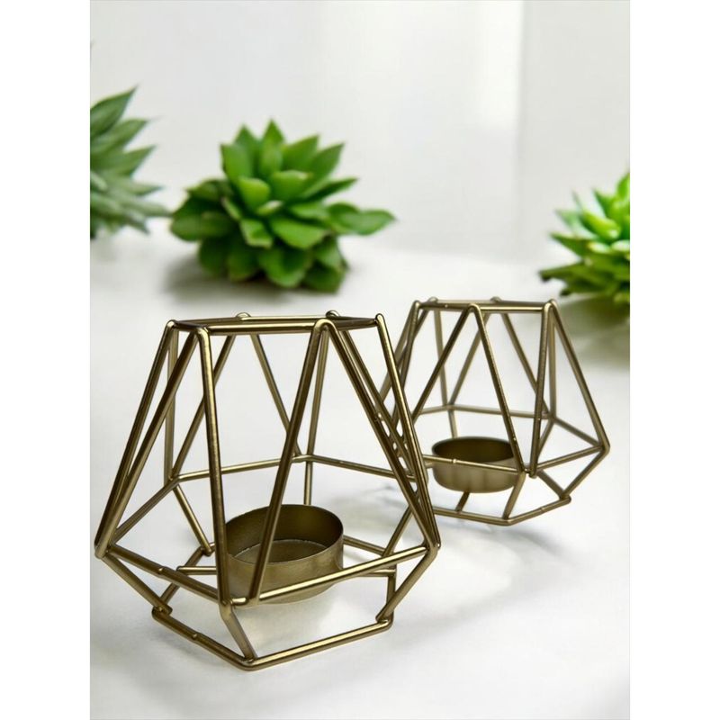 GENERICO - Candelabro Porta Vela Dorado Estilo Geométrico Decorativo dorado x 2