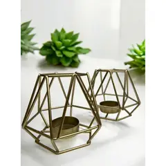 GENERICO - Candelabro Porta Vela Dorado Estilo Geométrico Decorativo dorado x 2