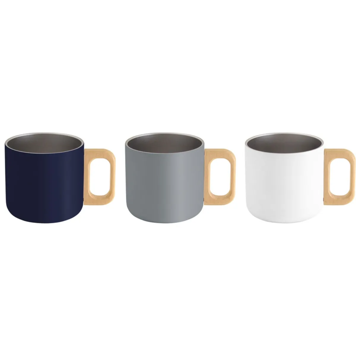 GENERICO - Taza Acero Doble Pared Asa De Madera 390ml Personalizable