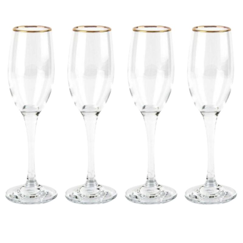 ALLEGRA - Set 4 Copas Flute de 180 ML Borde dorado Cocteleria Allegra