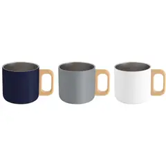 GENERICO - Taza Acero Doble Pared Asa De Madera 390ml Personalizable