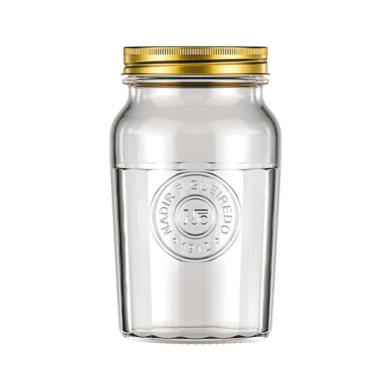 NADIR - Frasco Americano Vintage Nadir Vidrio 1 Litro Tapa Dorada Cocina