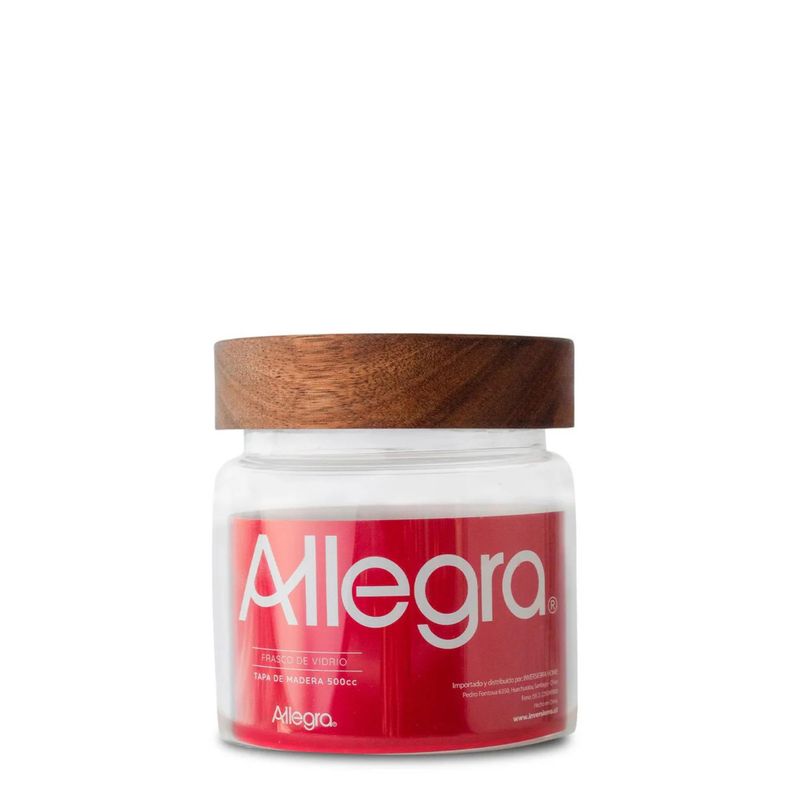 ALLEGRA - Frasco Vidrio Allegra 500mL Tapa Madera Vidrio Contenedor Cocina