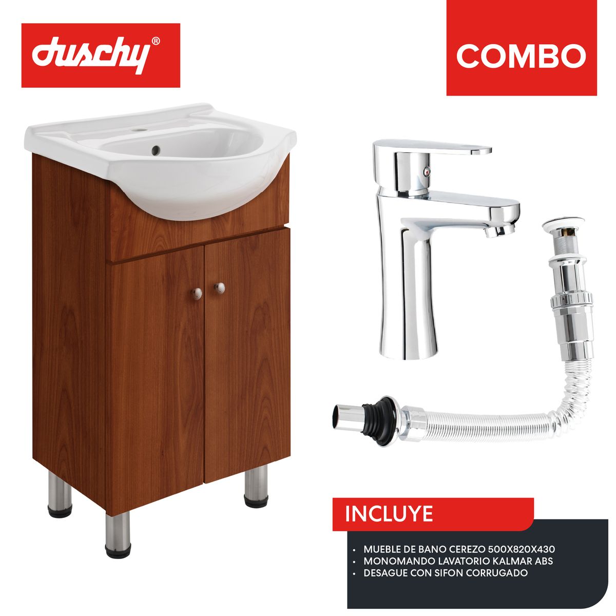DUSCHY - COMBO MUEBLE BAÑO CEREZO 500X820X430 GRIF ABS KALM