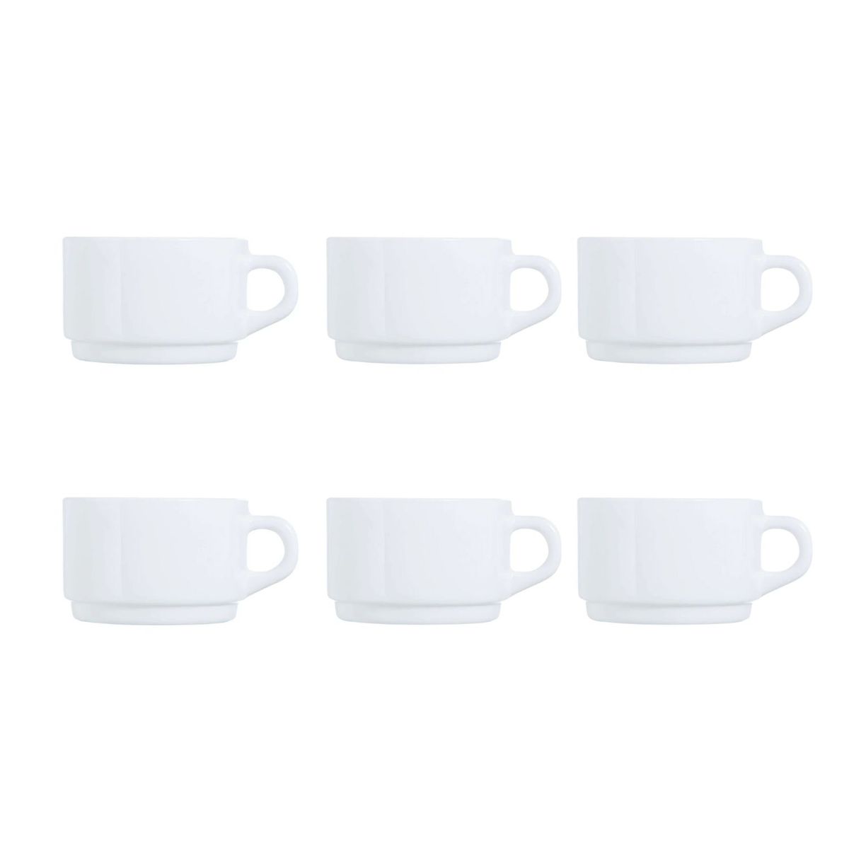 NADIR - Set De 6 Tazas Desayuno Apilable 280mL Opal Vidrio Resistente