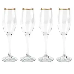ALLEGRA - Set 4 Copas Flute de 180mL Borde dorado Cocteleria