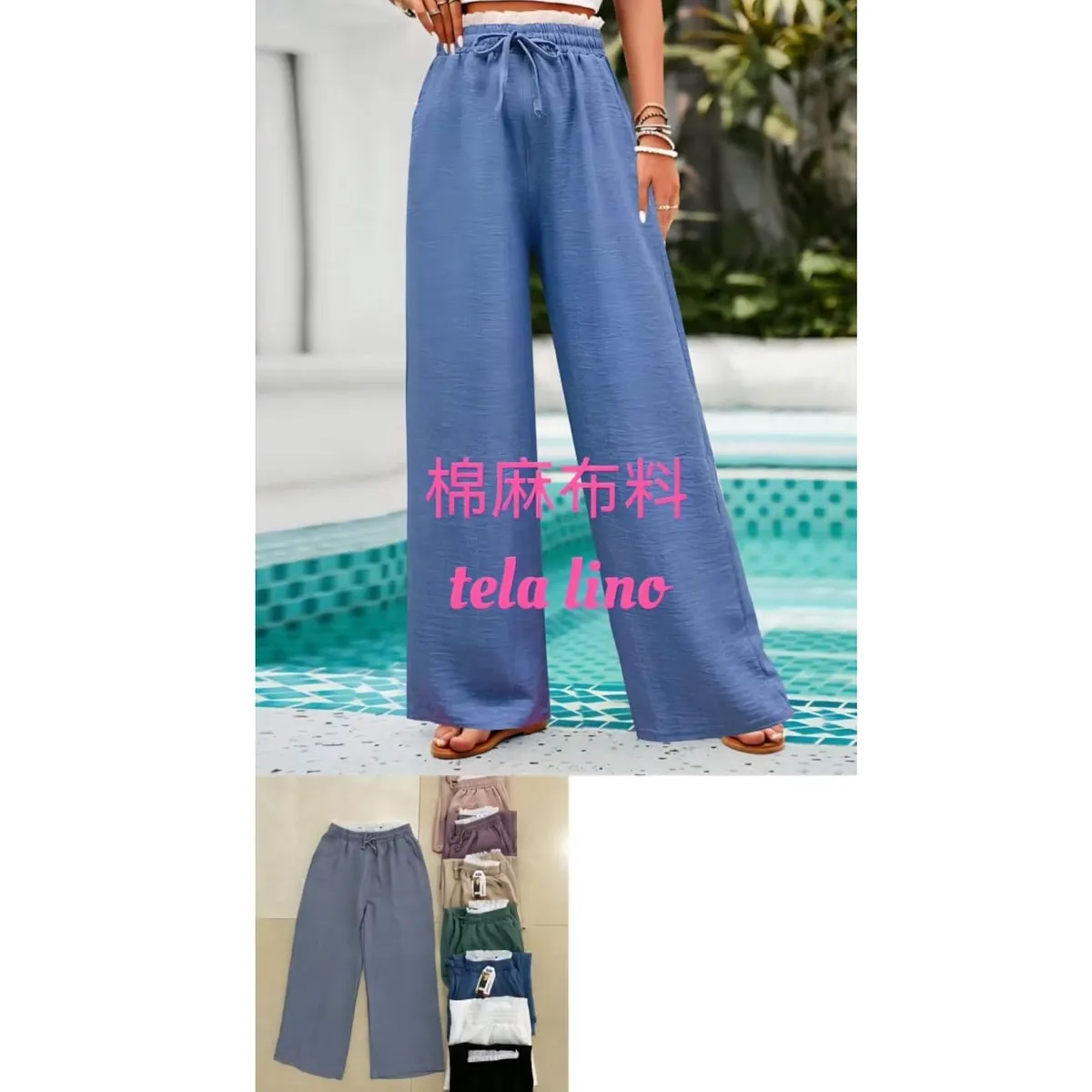 AGW - Pack 3 Pantalones Lino Mujer Colores Surtidos