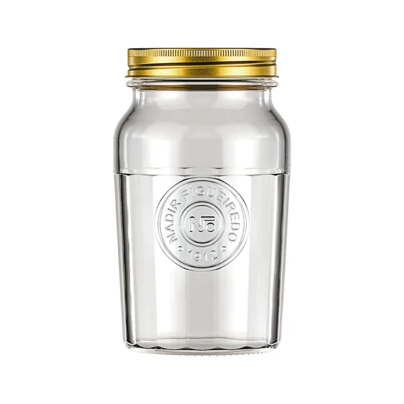 NADIR - Frasco Americano Vintage Nadir Vidrio 1 Litro Tapa Dorada Cocina