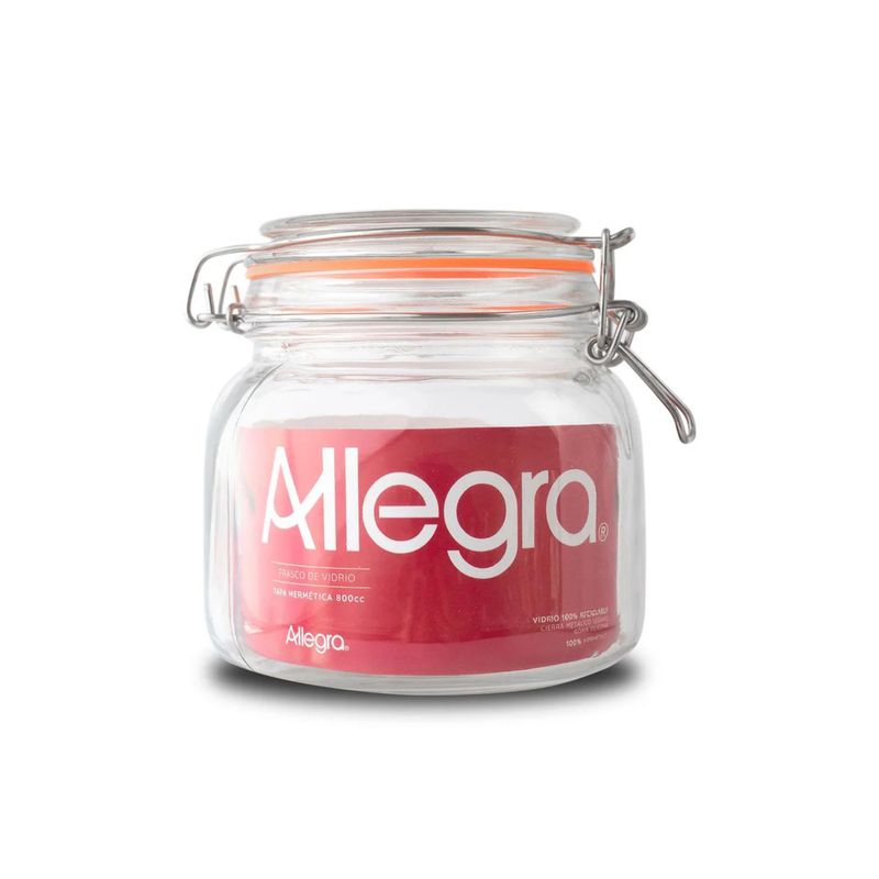 ALLEGRA - Frasco Vidrio Allegra Tapa Hermética 800mL Transparente Contenedor