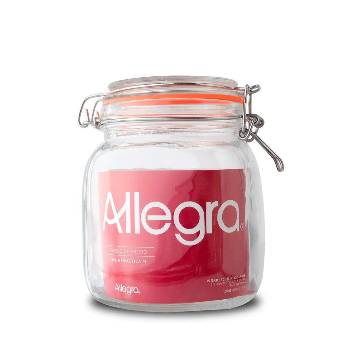 ALLEGRA - Frasco Vidrio Allegra Tapa Hermética 1 Litro Transparente Contenedor