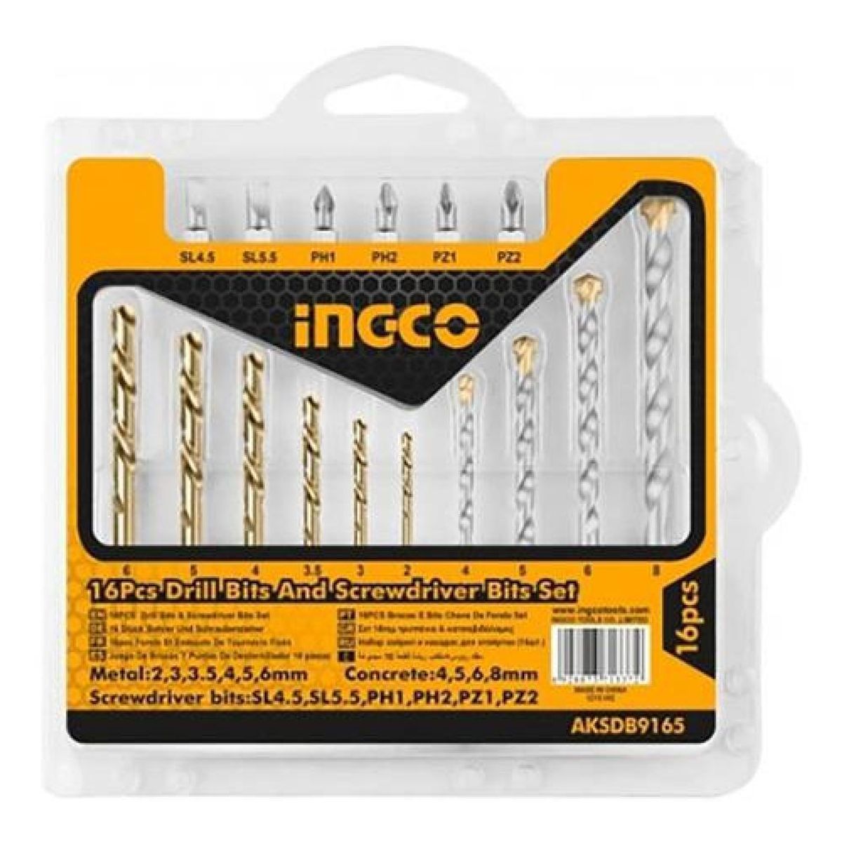 INGCO - Juego De Brocas Concreto + Acero Y Puntas 16pzas Ingco