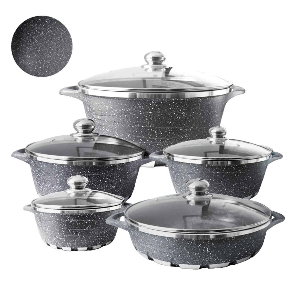 GENERICO - Batería de Cocina 10 Piezas Altas Granito Antiadherente