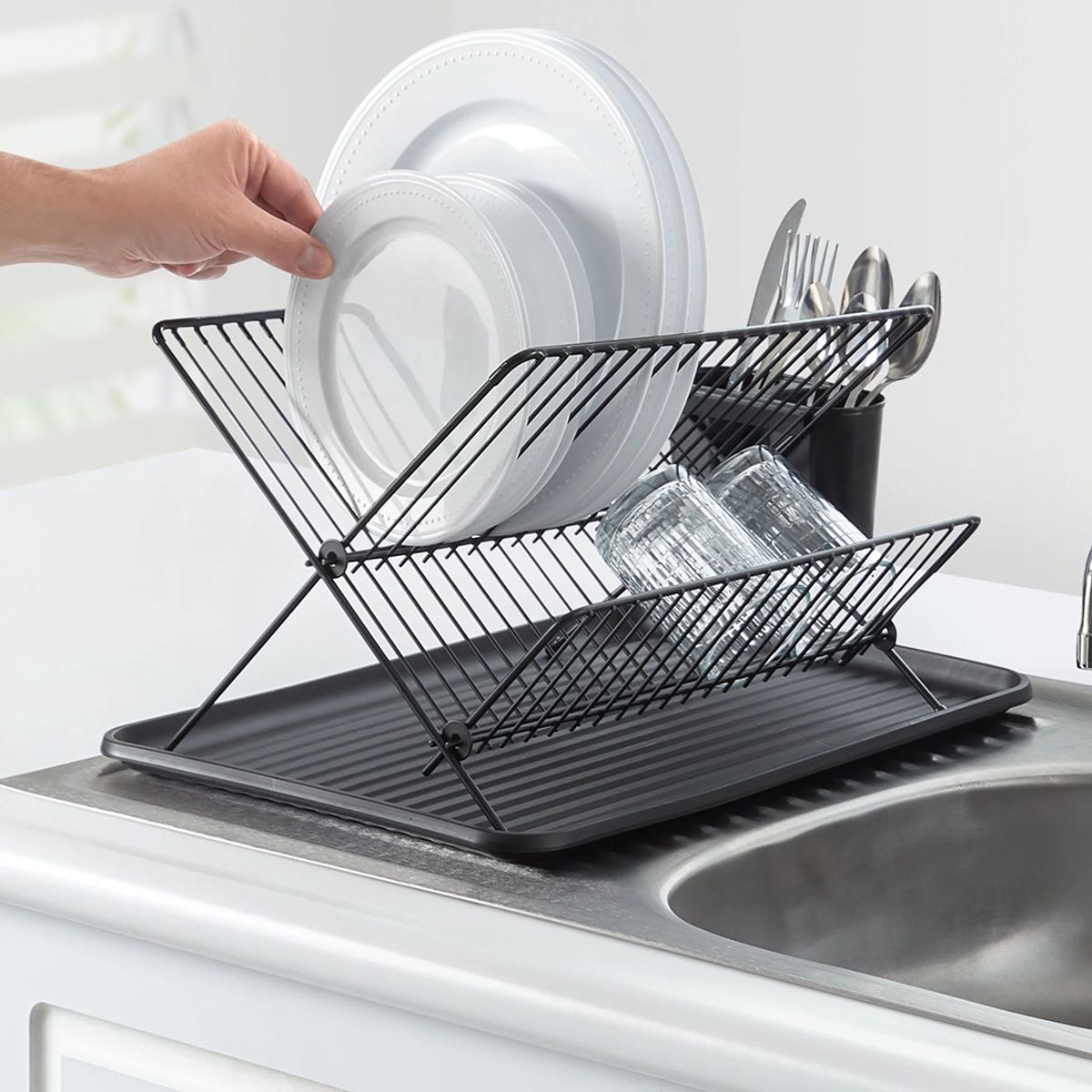 REGALITOLINDO CL - Secaplatos Plegable 34x32x42 cm - Metal Negro