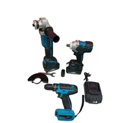 GENERICO - KIT X3 HERRAMIENTAS INALAMBRICAS TALADRO + LLAVE DE IMPACTO + ESMERIL
