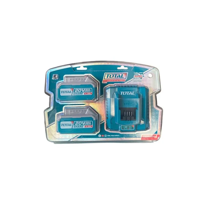 TOTAL - Pack 2 Baterías 4ah 20v mas Cargador Inteligente Total