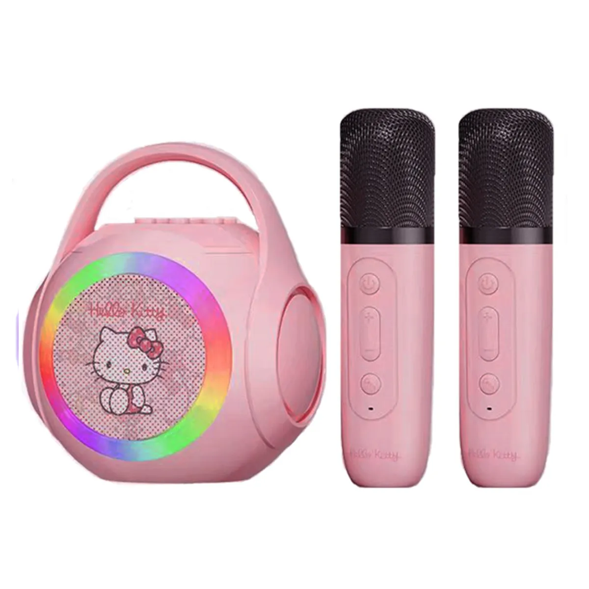 SANRIO - KUROMI 3 IN 1 LED charging BT karaoke speaker y 2 microphones-Rosa