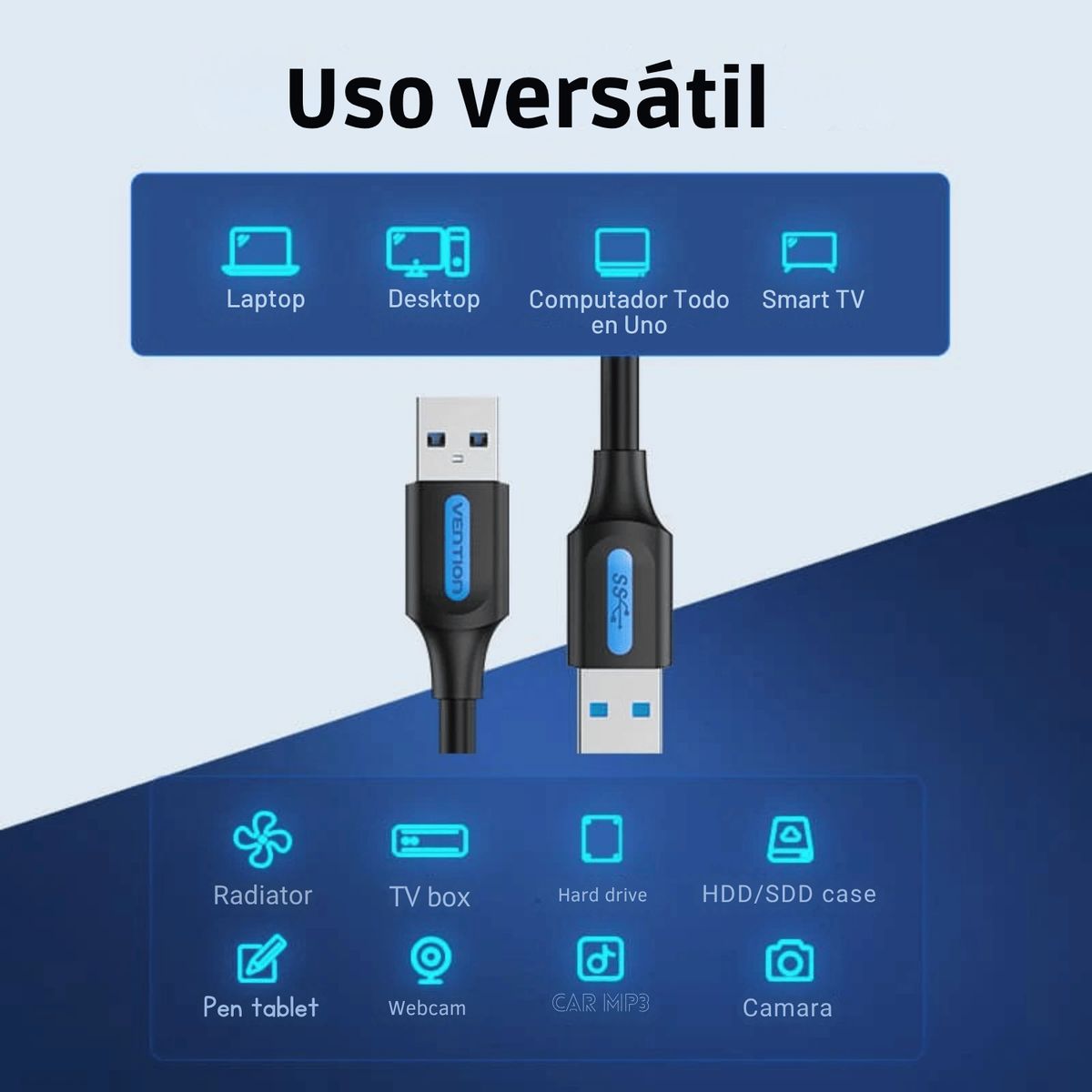 VENTION - Cable USB 3.0 Macho‑Macho 3m 5 Gbps Alta Velocidad Vention