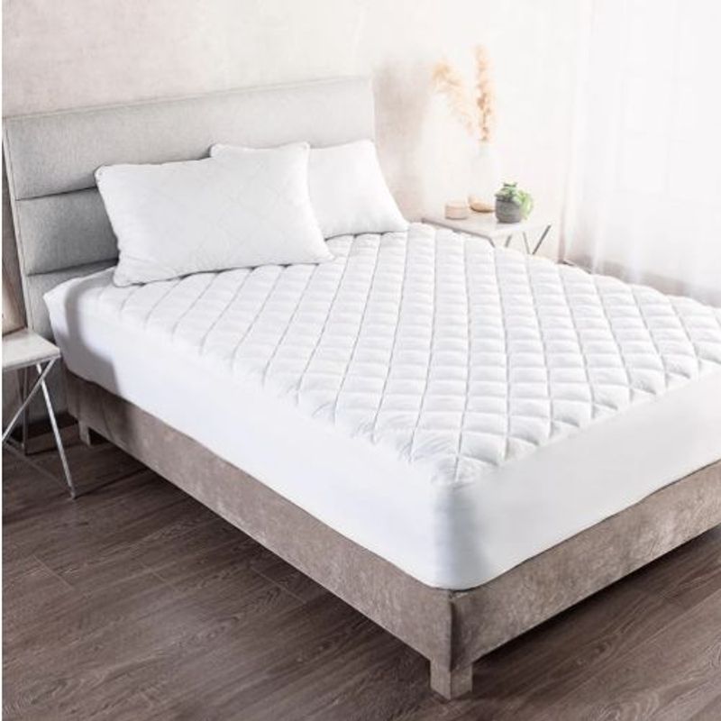 LE NUIT - Cubre Colchón King Algodón Egipcio 300 Hilos Liso Blanco