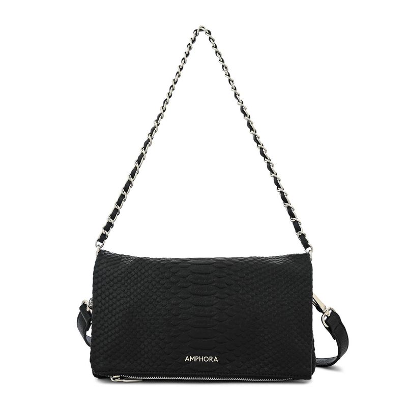 AMPHORA - Cartera bandolera con tapa mediana alvar Negro especial