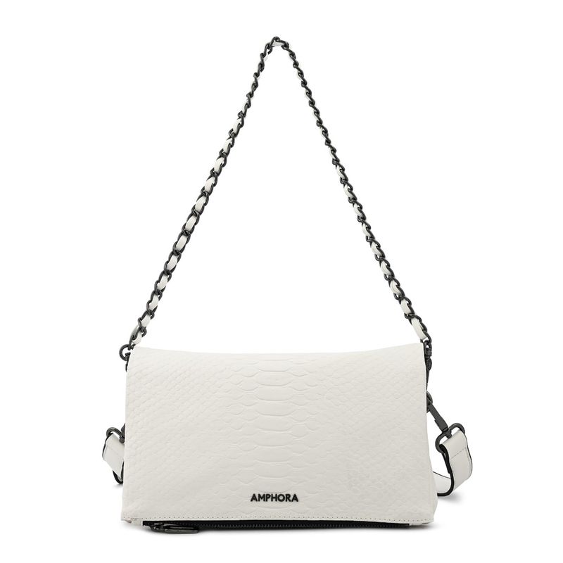 AMPHORA - Cartera bandolera con tapa mediana alvar blanco